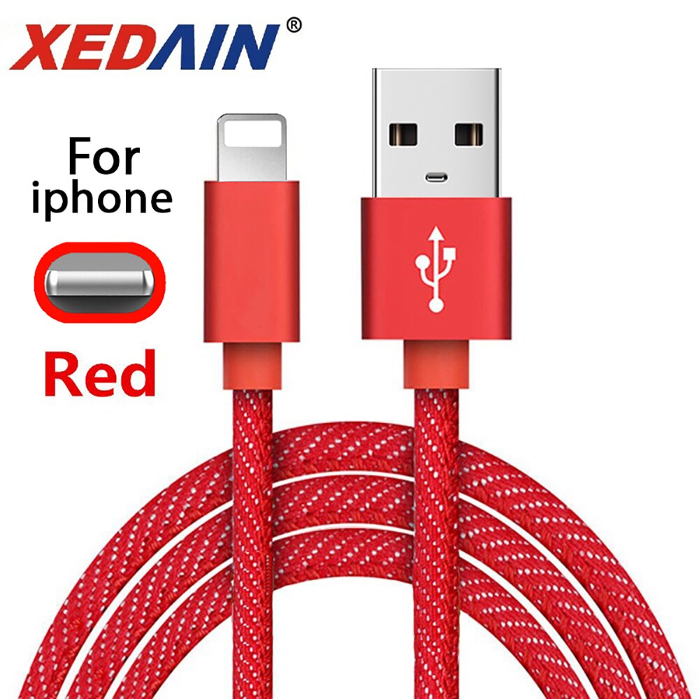 Xedain Denim Weave Datakabel Met Voor Iphone X Xr Max 7 8 11 Pro Snel Opladen Draad Usb Mobiele telefoon Kabel Rood Zwart Blauw 1M 2M: for  iphone Red / 1m