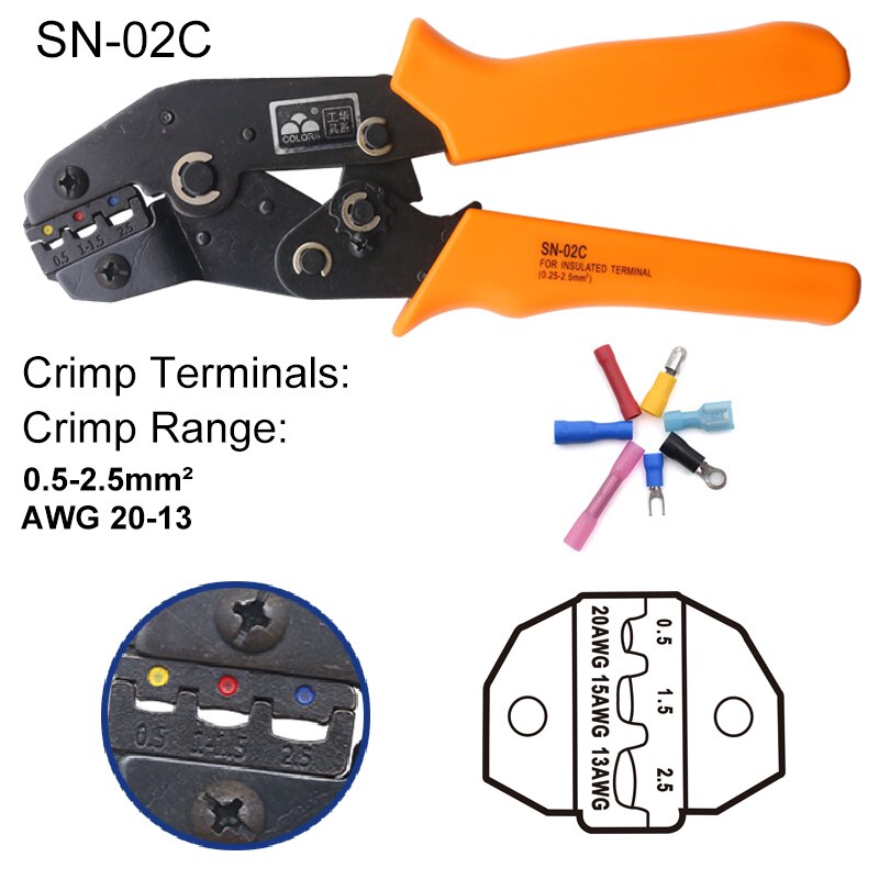 Insulated Terminals Crimper And Interchangeable Dies For Heat Shrinkable Connector Wire Crimping Tools Ratcheting 7Inch SN-02C: SN-01C