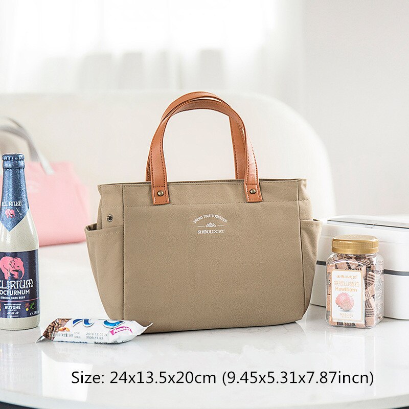 High Capacity Lunch Bag Women Picnic Food Thermal Pouch Waterproof Student Bring Meals Cooler Storage Handbag Accessories Items: B Khaki