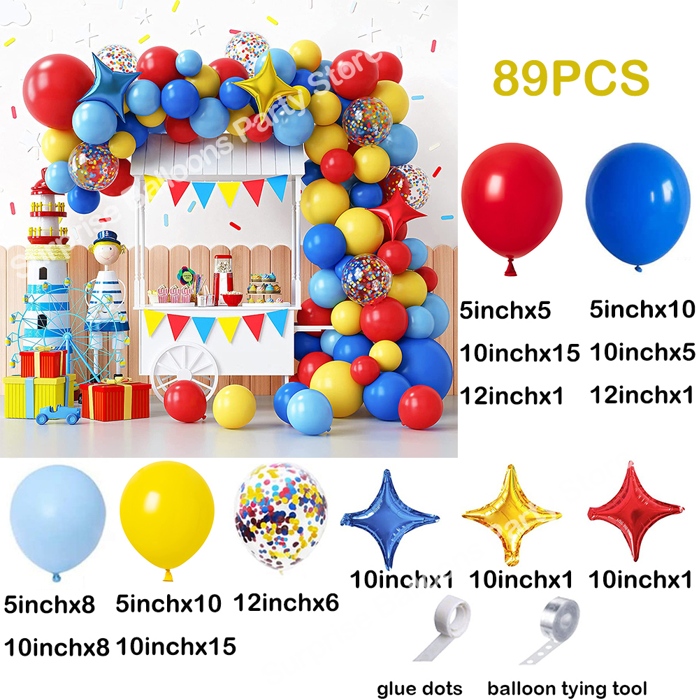 Guirlande de ballons de cirque de carnaval en arc, Kit de confettis rouge bleu jaune, jouet en feuille d'étoile, décoration de fête d'anniversaire arc-en-ciel: LASER