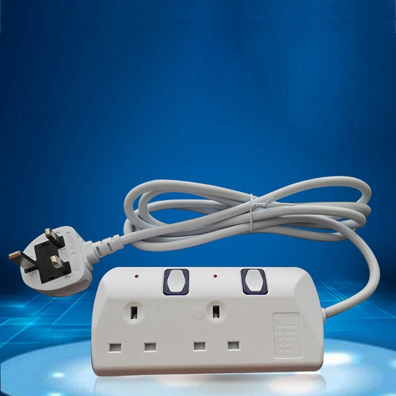 2 Way Extension Lead With Switches Portable White Power Accessory In Home Office 2M/6.6FT 13A Extension Cable(UK Plug)