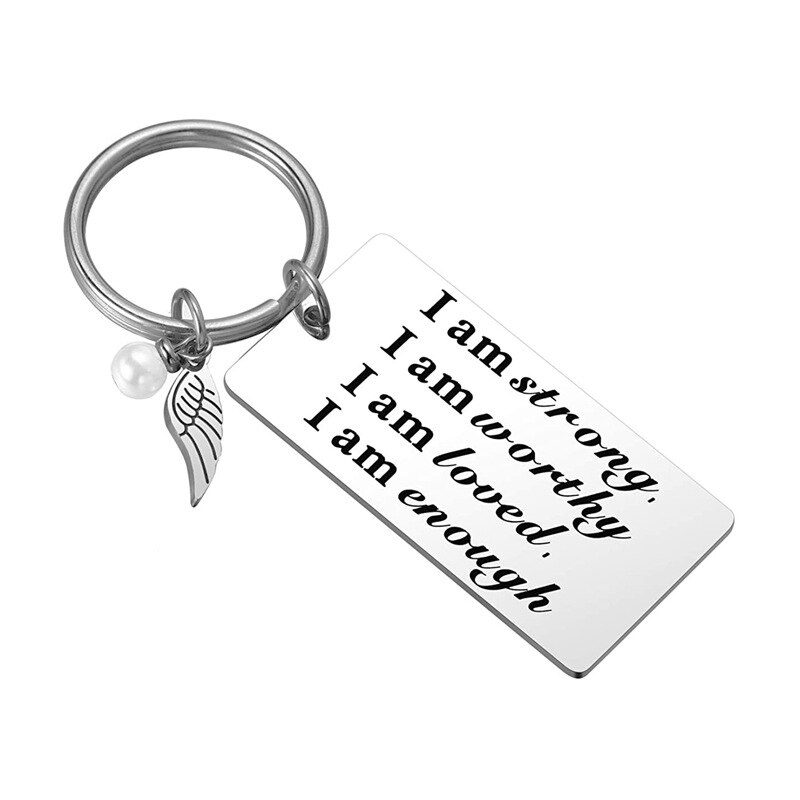 I Am Strong,enough,worthy Stainless Steel Keyring Key Chain Charms Women Jewelry Accessories Pendant