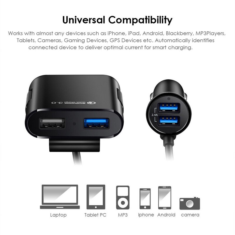 Qc3.0 4 usb-porttia pikalatauspuhelimen autolaturi sovitin etupenkille takapenkille tupakansytyttimen sovitin ip hone xs max xr  x8