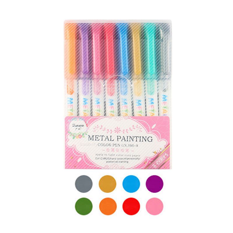 Juego de rotuladores de pintura artística, pluma metálica de 8/12/20 colores para álbum de fotos, papel negro, dibujo hecho a mano, material de arte escolar Crfat: 8 Colors