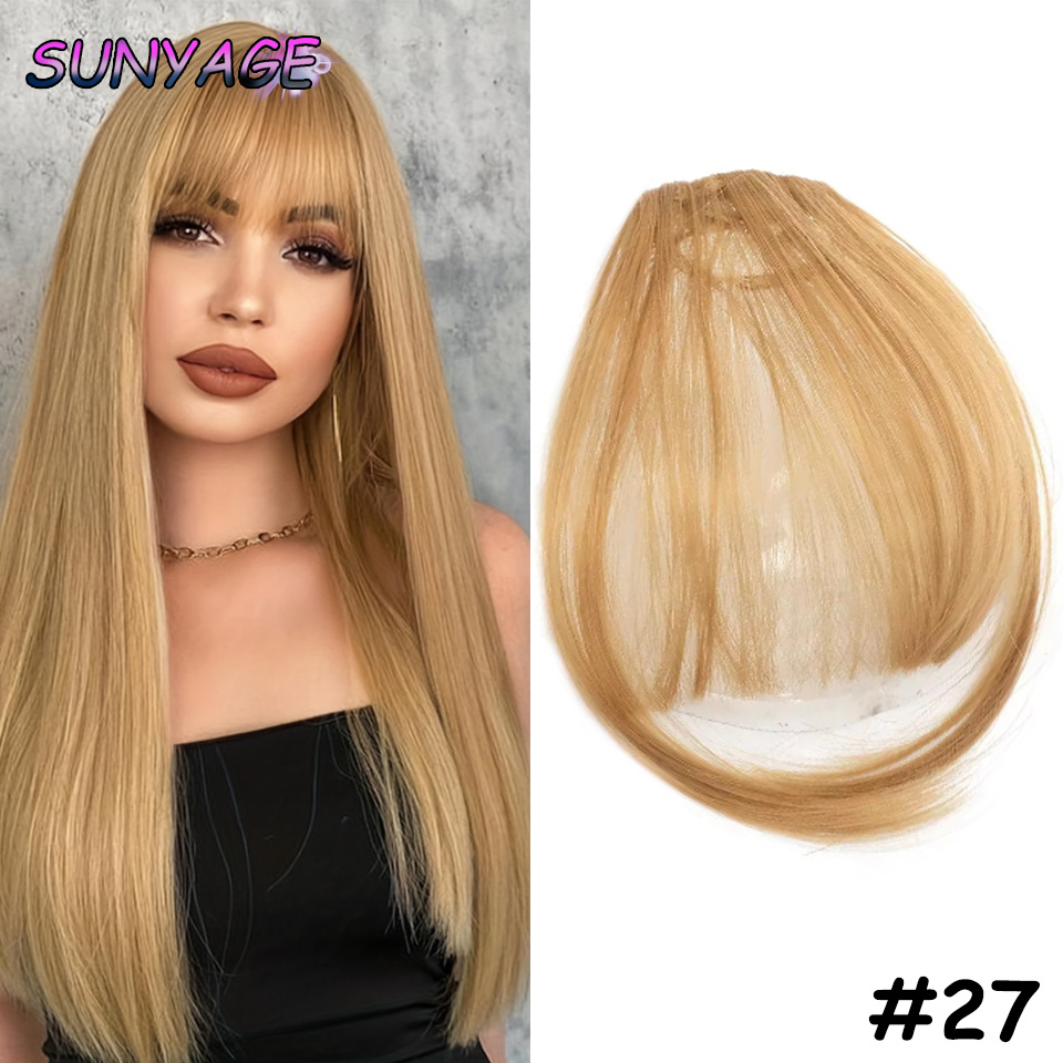 Sunyage natural em linha reta sintética sem corte franja de fibra de alta temperatura marrom feminino clip-in franja completa com franja de cabelo 6 Polegada: 1B/30HL