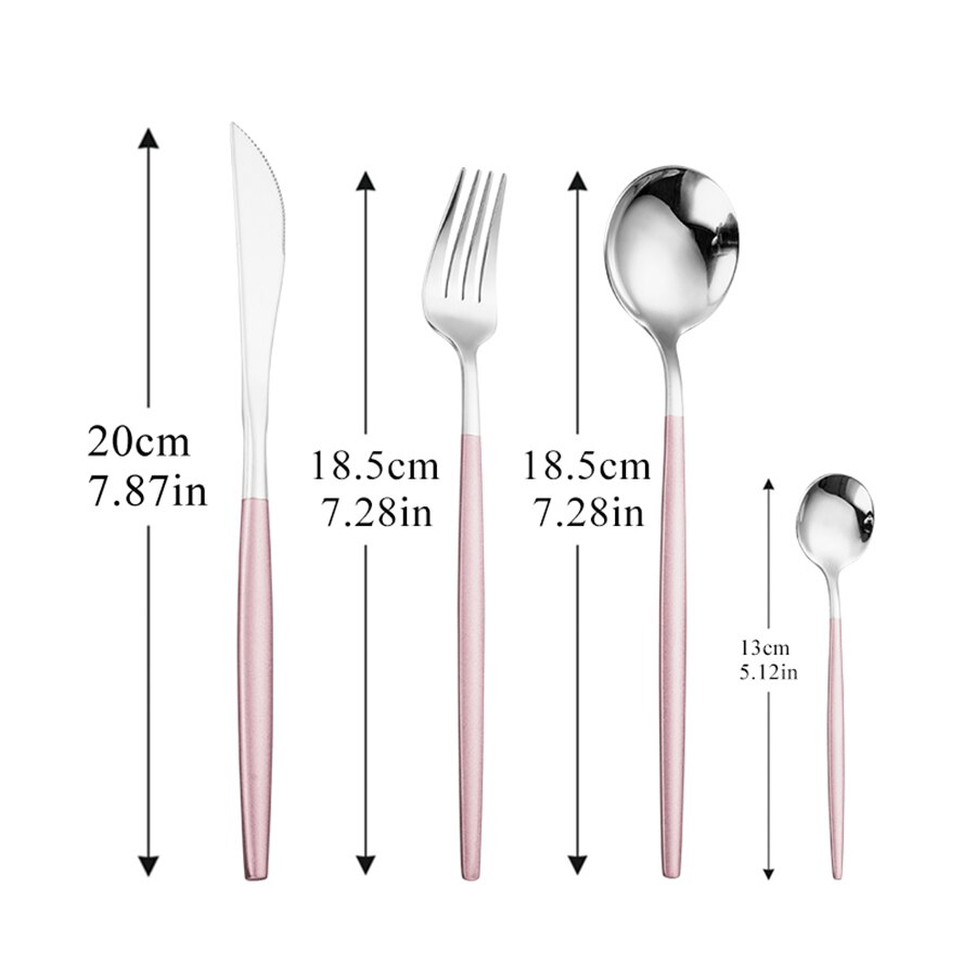 4Pcs/set white silver Cutlery Set 18/10 Stainless Steel Dinnerware Silverware Flatware Set Dinner Knife Fork Spoon: pinksilver 4pcs