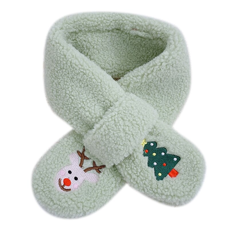 Kinderen kerst kruiskraag sjaal cartoon eland boom borduurwerk pluche nekwarmer  j78e: Grijs