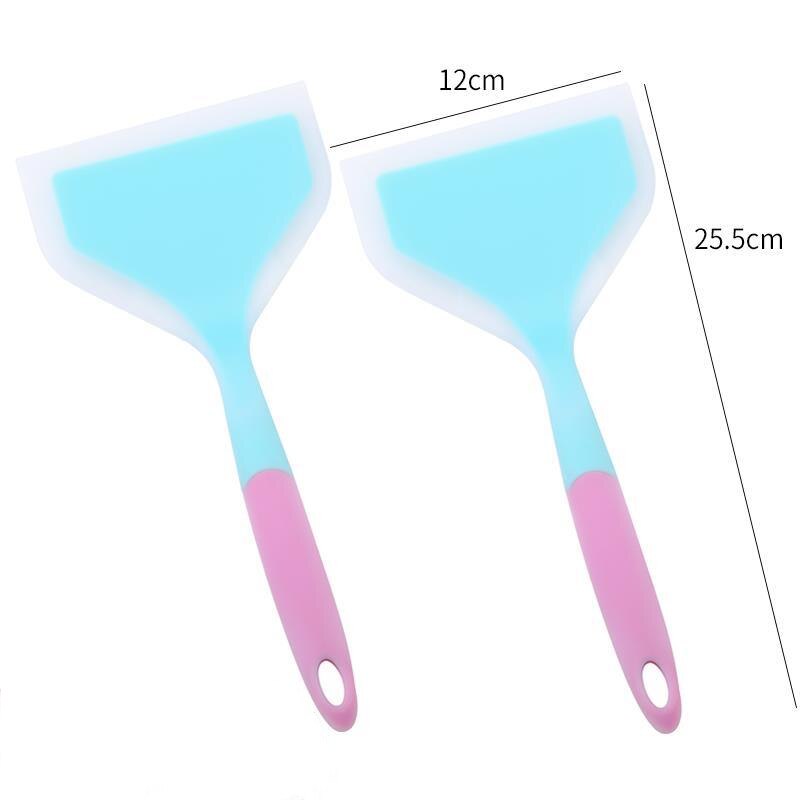 Silicone Kitchen Ware Cooking Utensils Spatula Beef Meat Egg Kitchen Scraper Wide Pizza Cooking Tools Shovel Non-stick: 2Pcs Blue