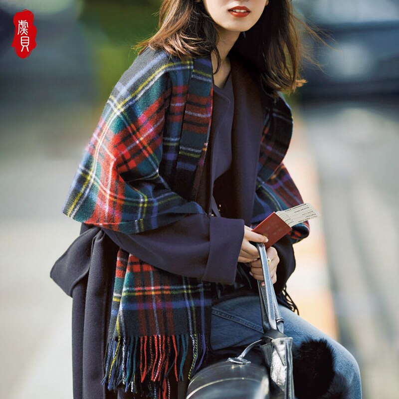 Brytyjski czarny pled szalik wełniany kobiety zimowe ciepłe rozszerzone frędzle moda szale szal mężczyźni długi szal paszmina chustka Christmas prezent