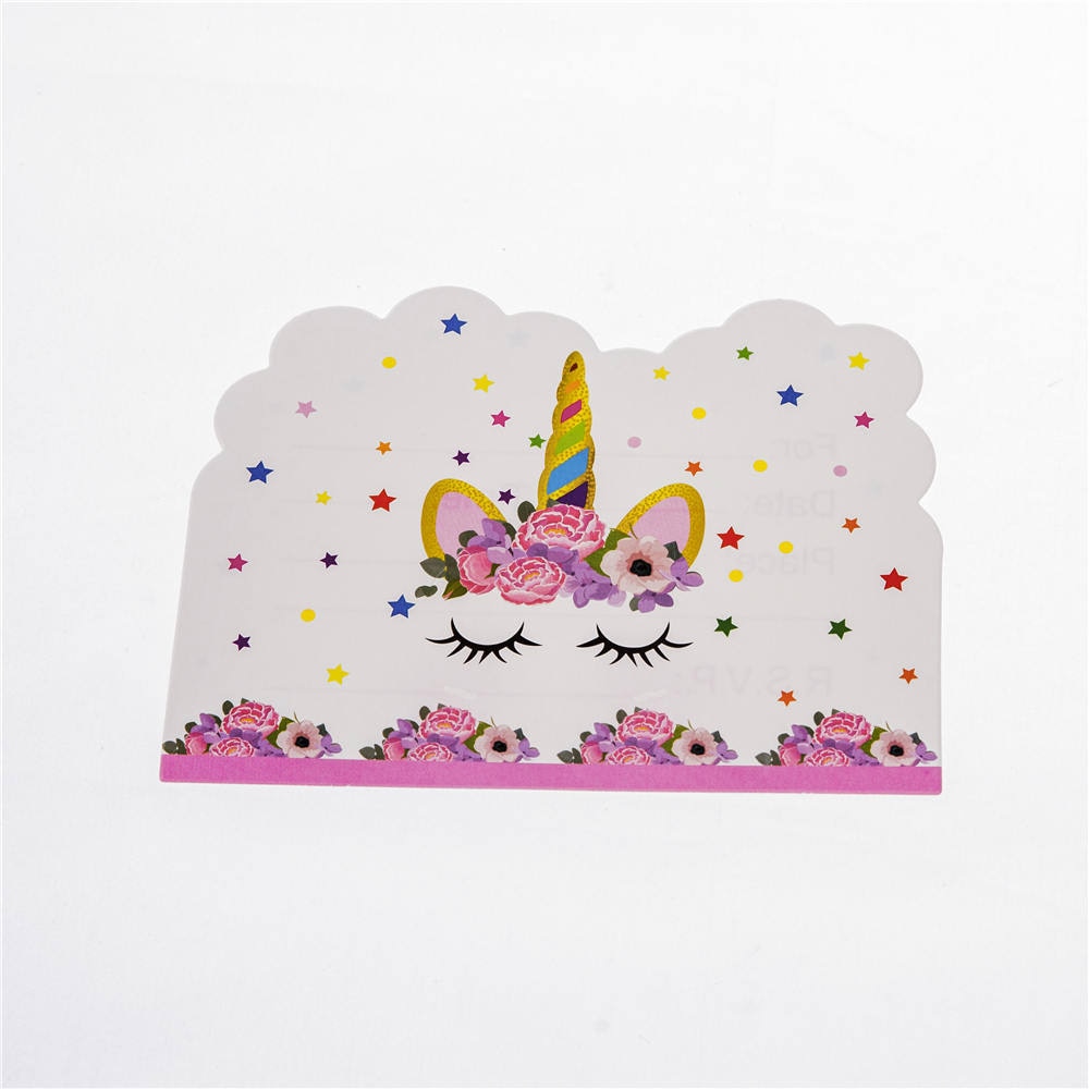 6pcs\set unicorn theme invitation card greeting card birthday party theme party pink invitation cartoon animal blessing
