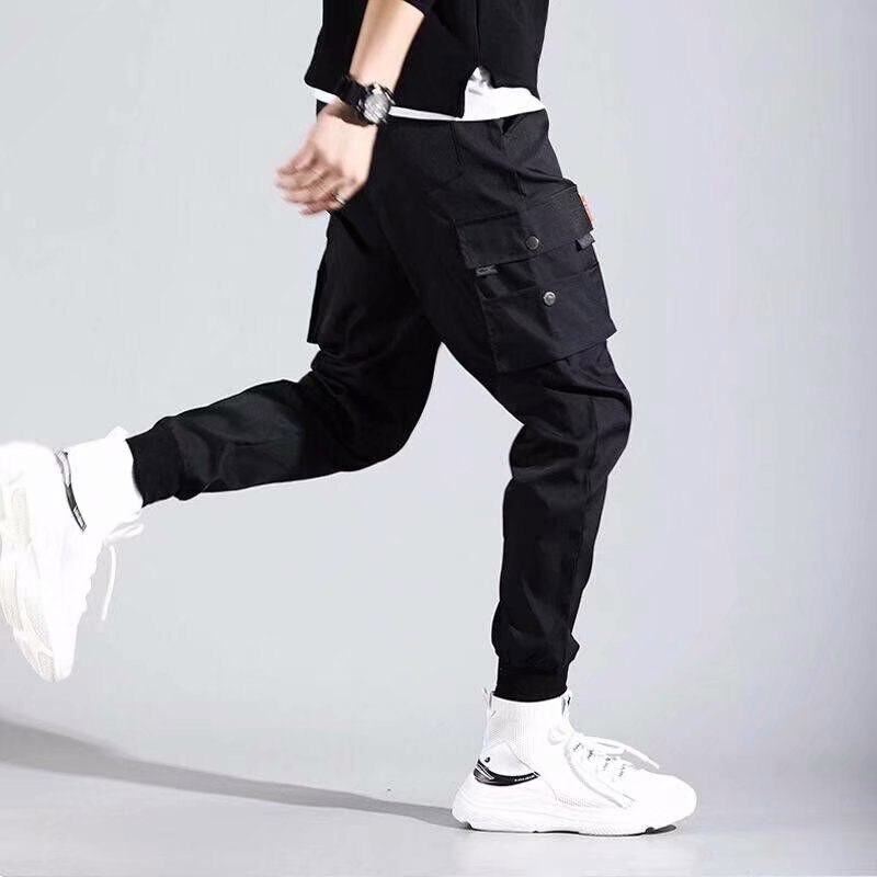 Cargo Pants Pocket Man Patchwork Trousers Feet Casual Full Length Hip Hop Joggers Streetwear Harem Sweatpants