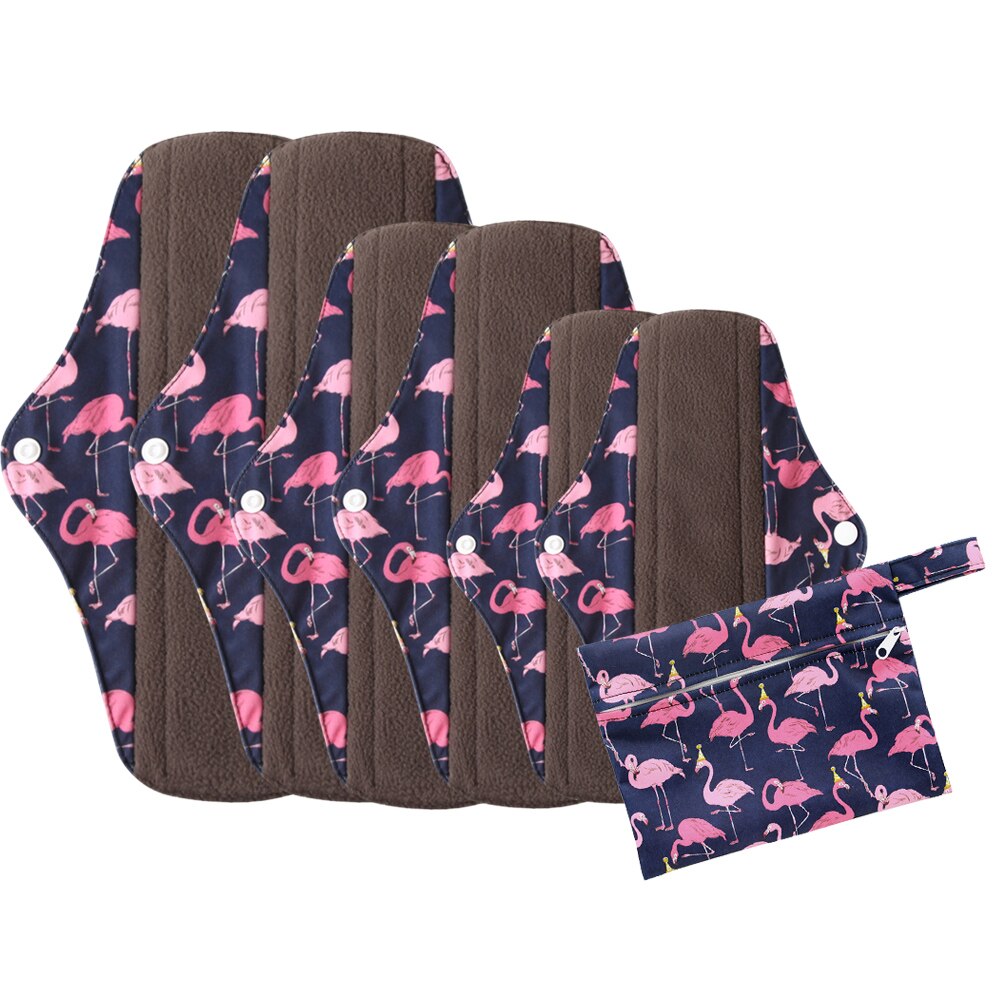 Genanvendelige bind bambus kul hygiejnebind mama menstruations bomuldsbind vaskbare trusseindlæg 2 stk l  +2 stk m  +2 stk s +1 pose: 07