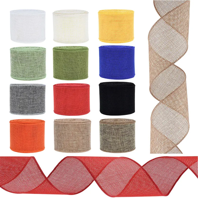 10 meter 63mm säckvävsband trådband enfärgat tygband för gör-det-själv-pyssel julklappsband krans festdekor