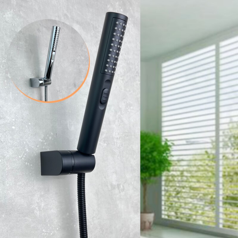 ABS Hand Shower Set 2 Functions Black and Chrome Handheld Swivel Bracket 1.5m Stainless Steel Hose