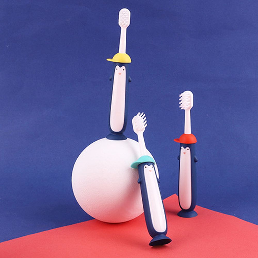 6-12 anni spazzolino rimovibile cartone animato pinguino capelli morbidi bambini spazzolino per bambini ventosa spazzolino inferiore