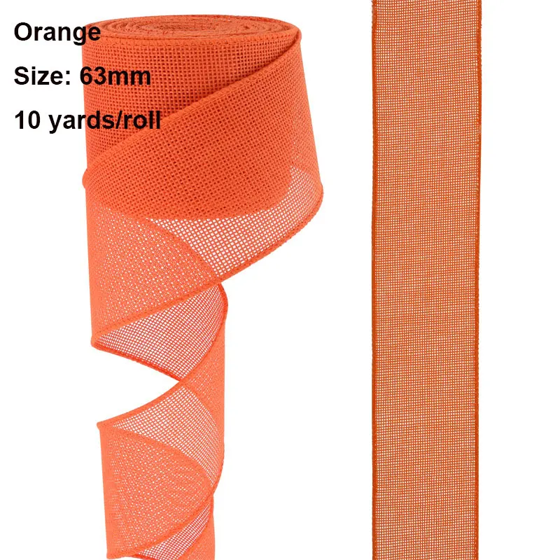 10 meter 63mm säckvävsband trådband enfärgat tygband för gör-det-själv-pyssel julklappsband krans festdekor: Flerfärgad
