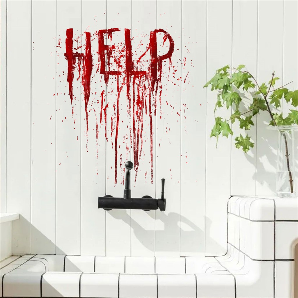 Horreur décalcomanie lettre de sang aide verre fenêtre autocollant décor à la maison amovible Halloween salon salle de classe décoration autocollant mural