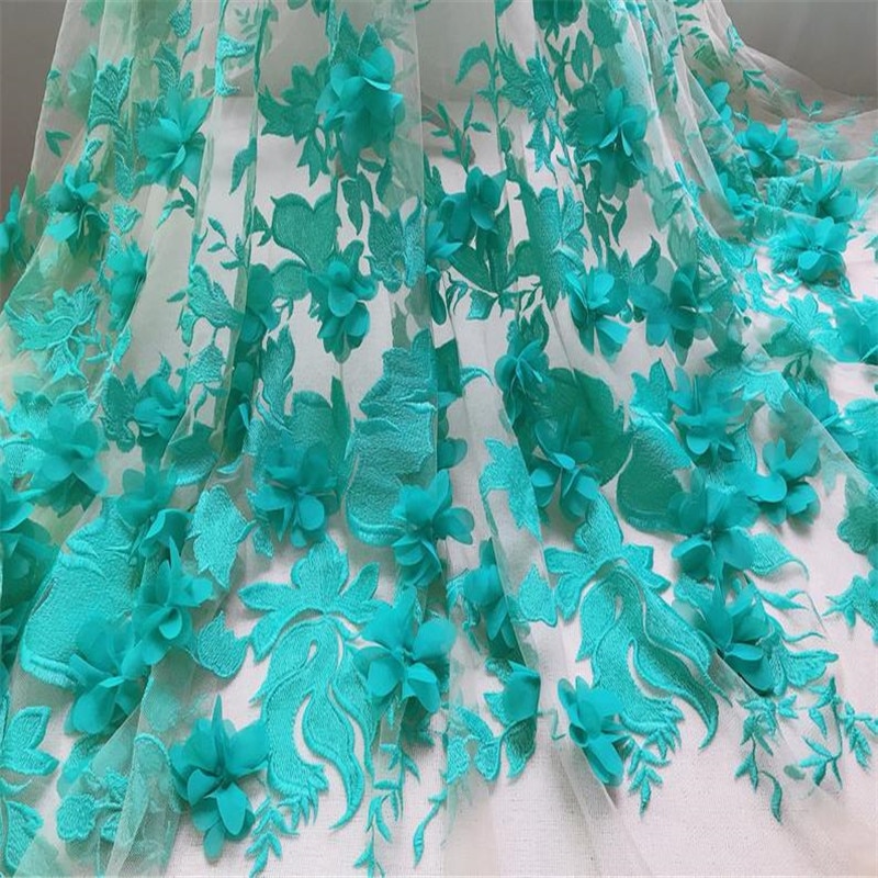 Türkis Bestickt Spitze Stoff Weiche 3D Chiffon Blume Tüll Stoff Braut Spitze Hochzeit Stoff von der werft
