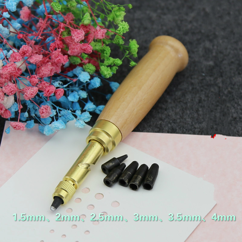 6 gat punch, karton, plakboek, fotoalbum, lederen gereedschap 1.5mm, 2mm, 2.5mm, 3mm, 3.5mm, 4mm