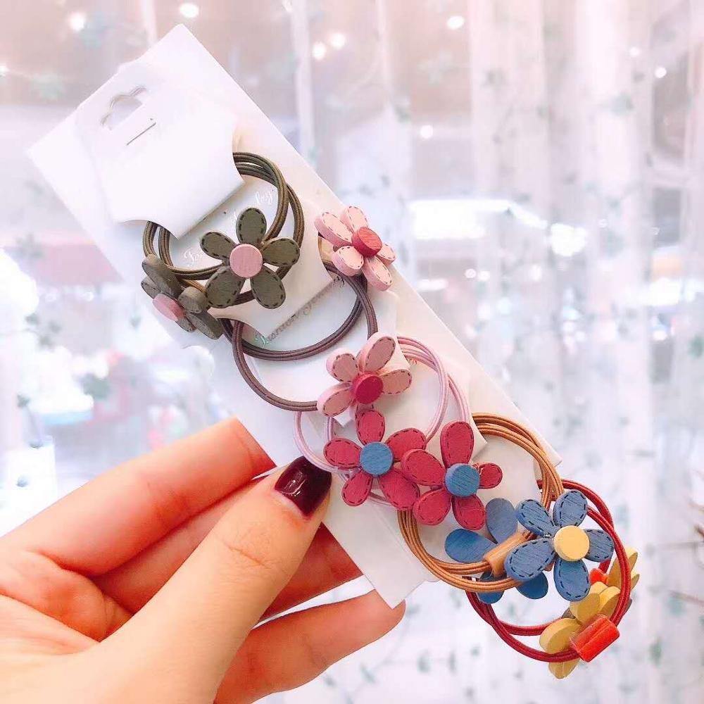 Conjunto de para niña pequeña, Anillo para el pelo con expresión de flores, joyería para niña, cuerda para el pelo, Anillo para el pelo, accesorios de joyería para niños: HA067-3