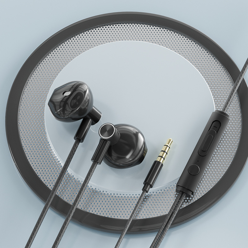 Type-C in-ear bedrade karaoke-hoofdtelefoon 3,5 mm stereo muziek oordopjes Handenvrije headset-oortelefoon met microfoon: Black