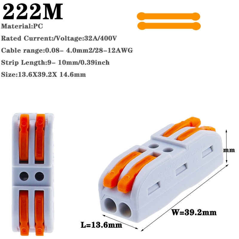 1 in multiple out Quick Wiring Connector Universal Splitter wiring cable Push-in Can Combined Butt Home Terminal Block SPL 222: Gold / Under 5Pcs