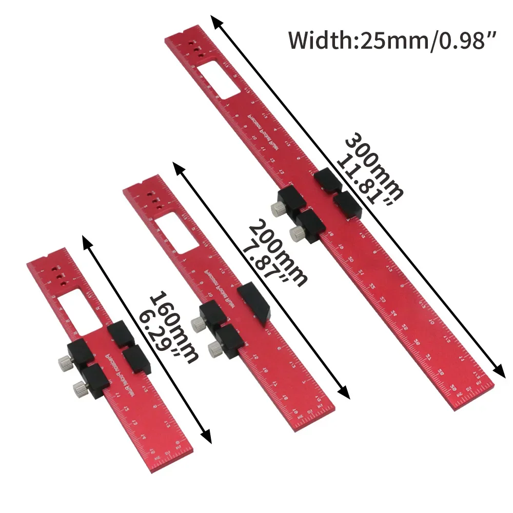 Houtbewerkingsgereedschap Liniaal-Pocket Liniaal Lay-Out Tool Aluminium Precisie Liniaal Met T-Track Metalen Schuifstops, Inch En Metrische Schaal