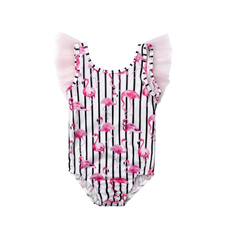 Børn baby piger flamingo tyl badetøj sommer stribet svømning kostume badedragt bikini badedragt: 6m