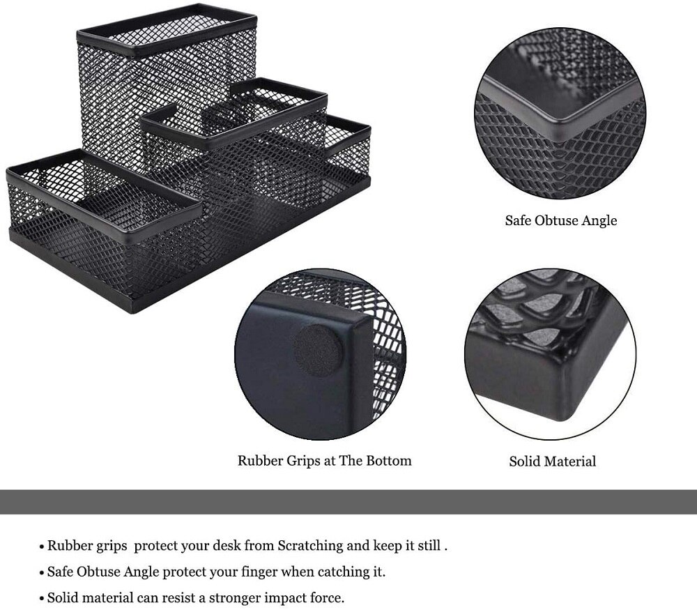 4-In-1 Desk Organizer Pencil Pen Holder Metal Hollow Mesh Wire Organizador De Escritorio Lapices Office Desk Accessories No Rust