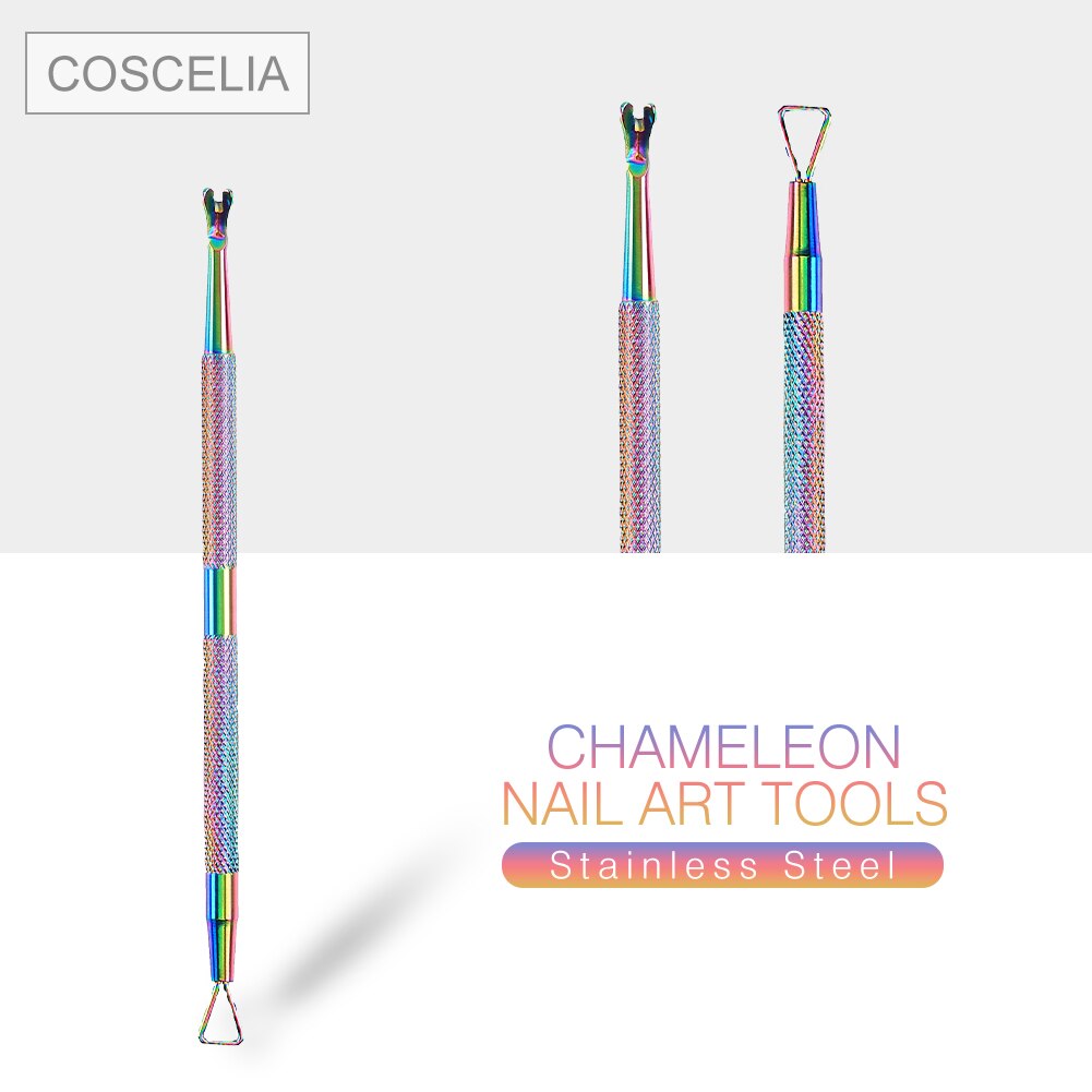 COSCELIA-empujadores de cutículas de acero inoxidable, 1 pieza, para manicura y pedicura, removedor de piel muerta, empujador de doble cara, herramienta de limpieza artística para uñas: 04