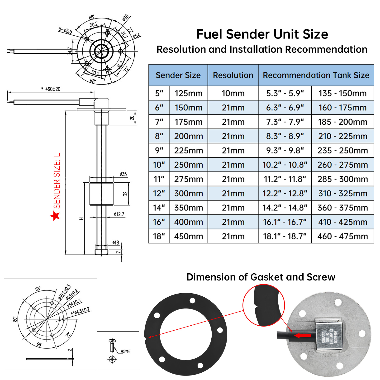 0-190 Ohm Kraftstoffstandsensor/Wasserstand Edelstahl A5 Sensor für Auto Auto Stiefel Wassertank Füllstandsanzeige Kraftstoffstandsanzeige