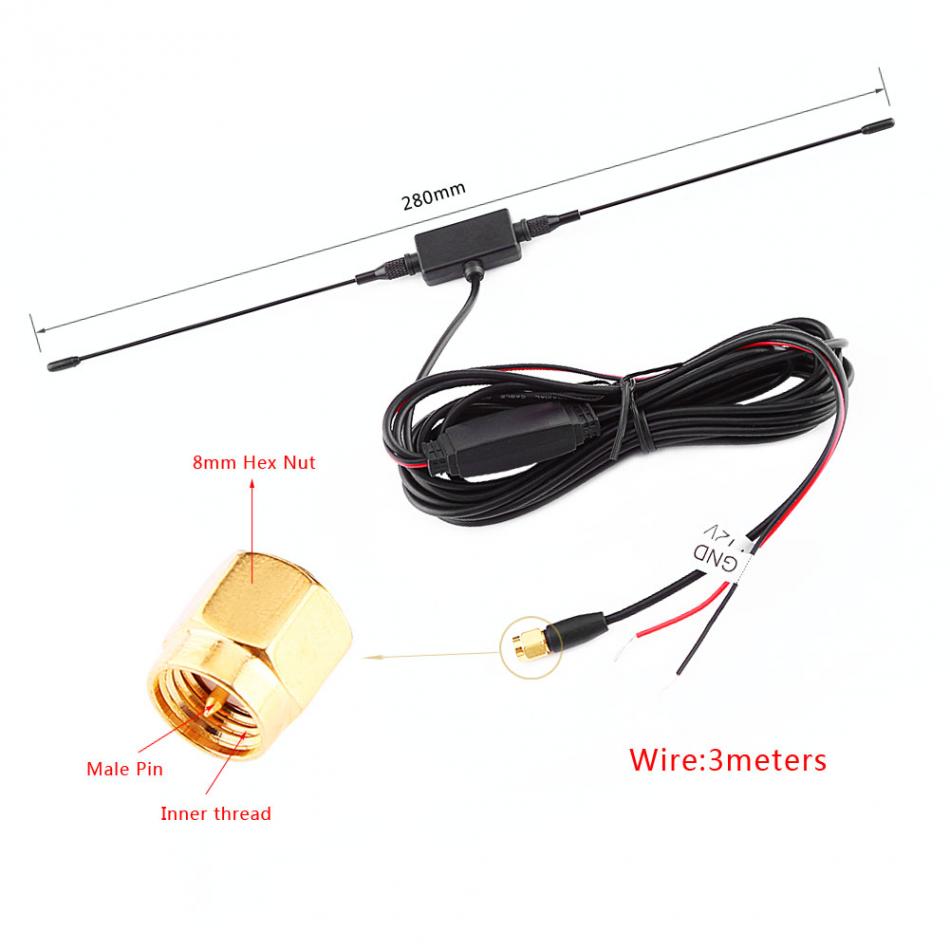 Car SMA Active Antenna with Built-in Amplifier for Digital TV Strong Receiving Signal Auto Car Digital TV Antenna SMA Antenna
