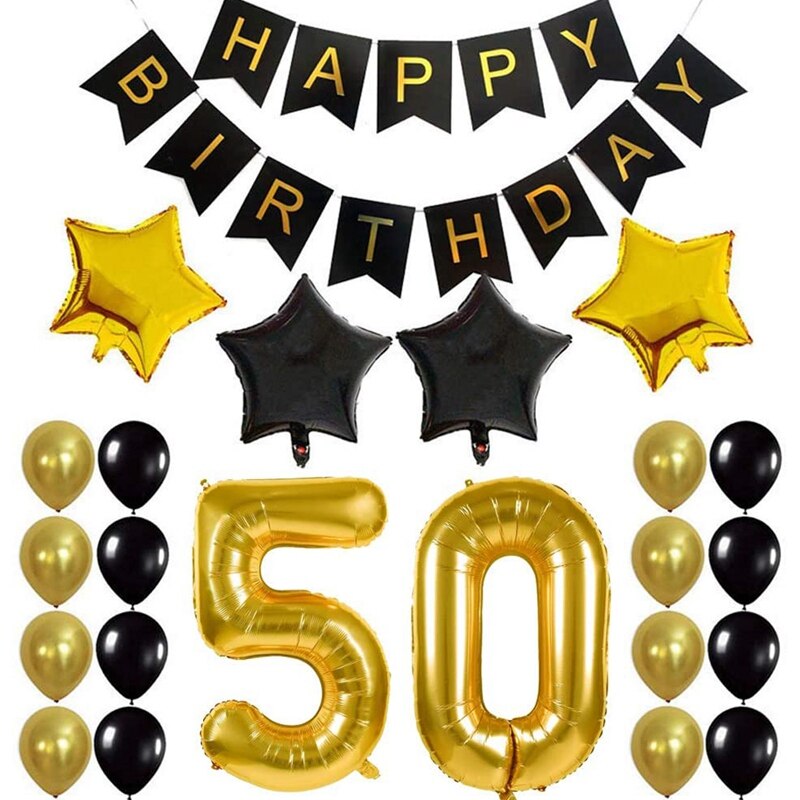 50Th Birthday Party Decor Kit Happy Birthday Balloon Banner Number "50" Balloons Mylar Foil and Ballons Party Supplies: Default Title
