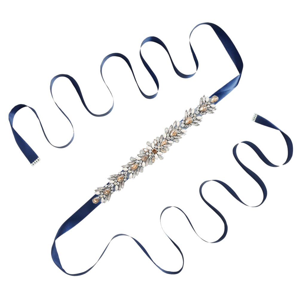 Olomlb luksus brudekjole bælter mange farver brude bælte rhinestones krystal brude sash til bryllup dekoration aften dre: Marine blå