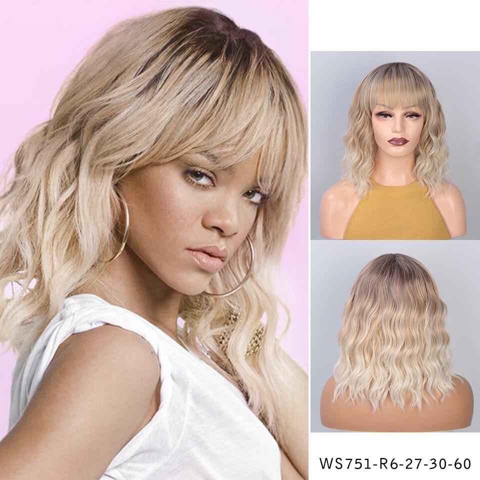 Doris skønhed syntetisk kort pink lolita paryk naturligt hår med pandehår til kvinder vandbølge lilla brun rød grå paryk: Ws751-r6-30-27-60