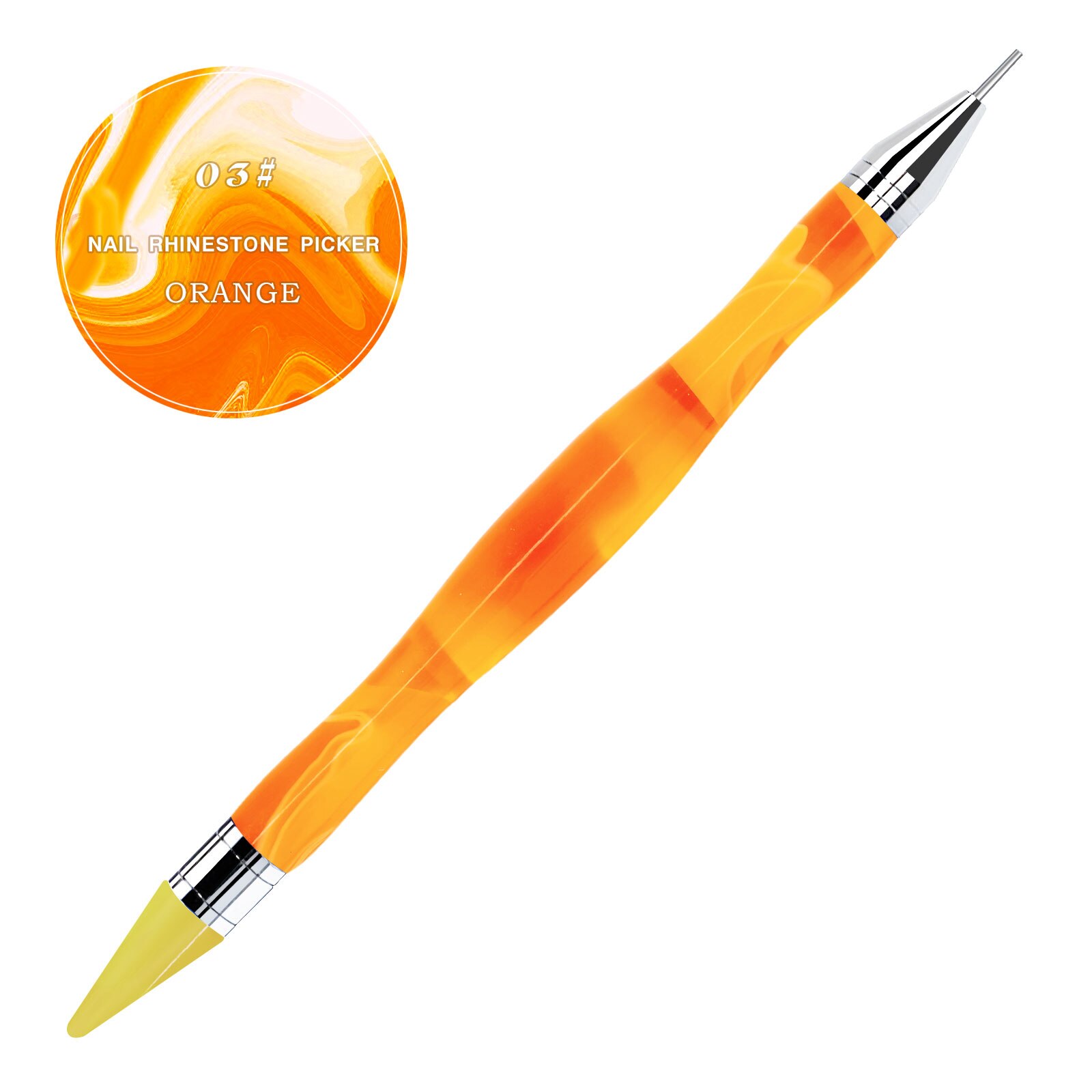 1PC Dual Heads Acrylic Metal Dotting Wax Pen Acrylic Picker Crystal Picking Nail Art Studs Dotter DIY Point Drill Tools: Orange