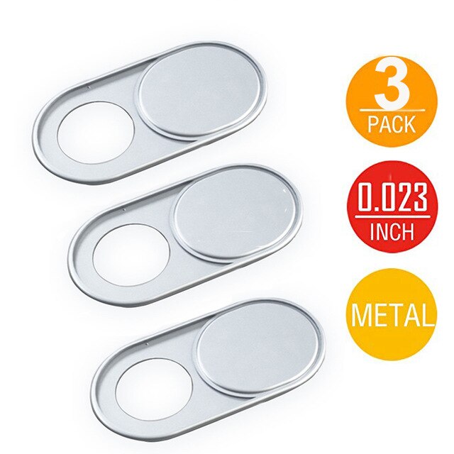 Ultra delgado portátil Cámara lente de cámara Web cubierta de ojo de pez deslizante de Metal cámara Web etiqueta MacBook iPad iMac Cámara bloqueador del obturador: Silver3pcwithpackage