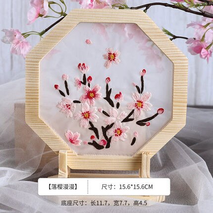 Kinesiska blommor mönster broderi kit med träram diy korsstygn set handgjorda hantverk sömnad målarmaterial paket: 4