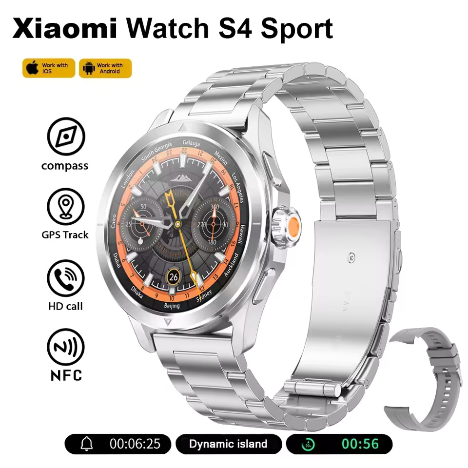 S4 ultra per Xiaomi Braccialetto Intelligente Orologio Da Uomo AMOLED Schermo HD Chiamata Bluetooth GPS Traiettoria NFC Frequenza Cardiaca Bussola SmartWatch: Viola