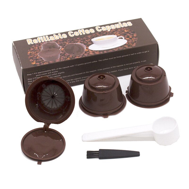 3 Pcs Herbruikbare Koffie Capsule Filter Cup Voor Nescafe Dolce Gusto Hervulbare Caps Lepel Borstel Filter Manden Pod Zachte Smaak zoete