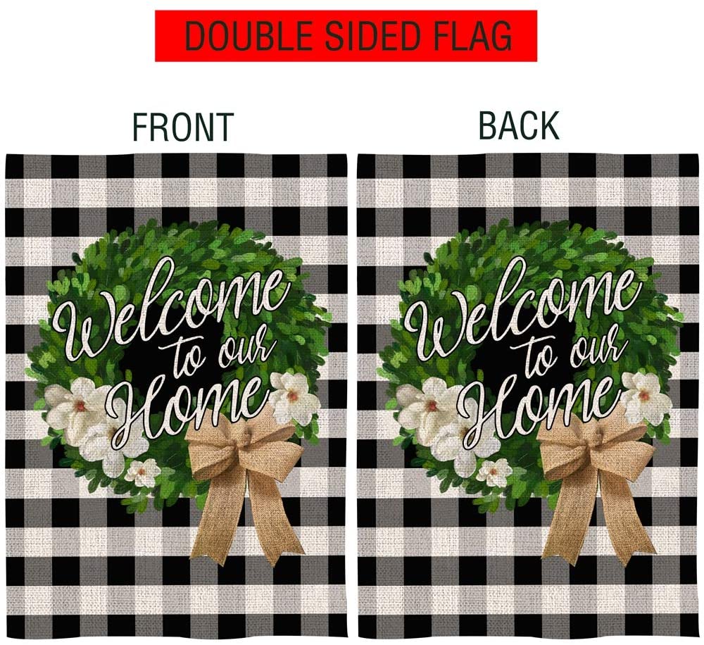 Bonsai Tree Welcome to Our Home Flags Double Sided, Boxwood Christmas Wreath Seasonal Burlap Garden Flags