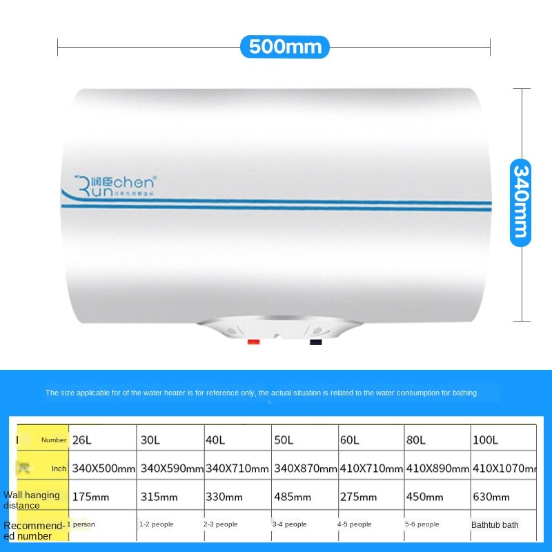 30l/2000W Electric Storage Water Heater Cylinder Horizontal Quick Heating Household