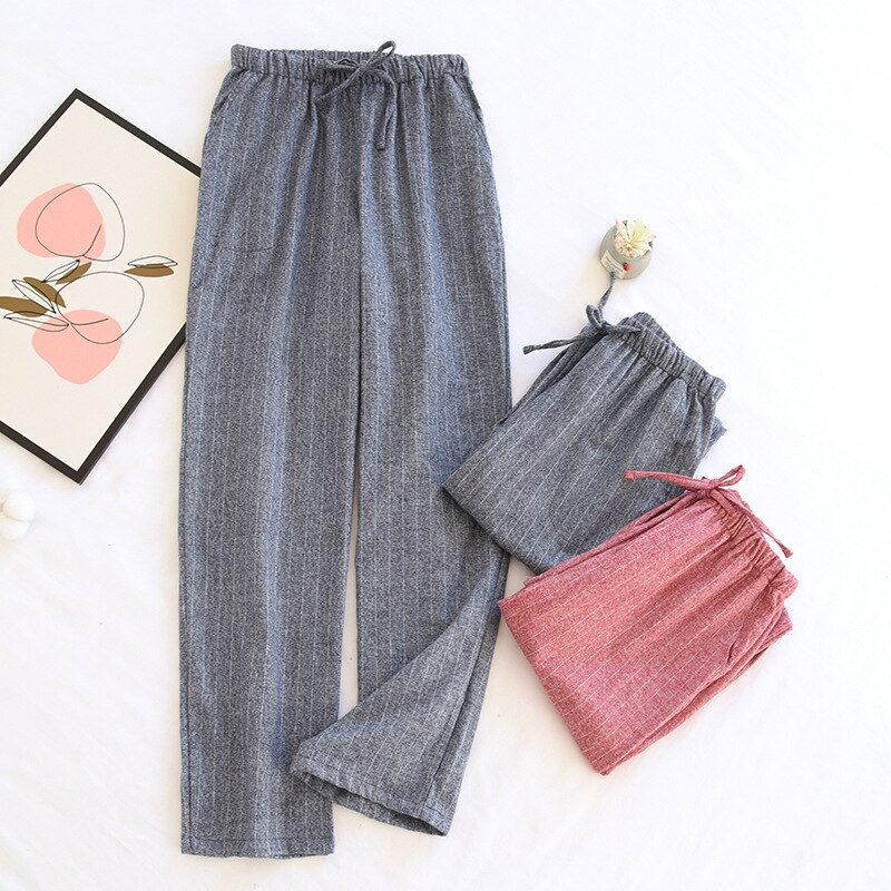 Pijamas japonesas para hombre y mujer, pantalones sueltos de algodón lavado, doble gasa, informales, para dormir, primavera y otoño, 2022