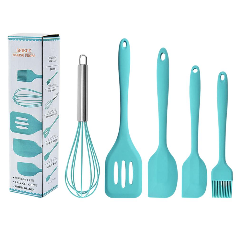 Kitchen Cookware Silicone Kitchenware Non-stick Cookware Cooking Tool Spatula Egg Beaters Whisk Leaking Shovel Utensils Set: Blue