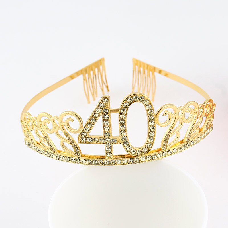Gold Rhinestone 40 Birthday Tiara Crown Headband Cake Topper for Women Happy 40th Birthday Queen Party Decorations Favor: Gold 40 Tiara