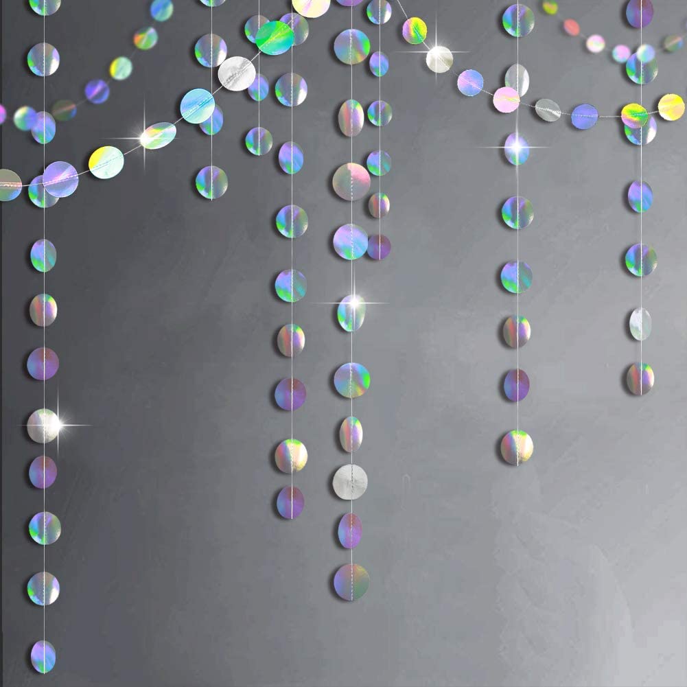4M Bling Bling Iridescent Paper Circle Dots Star Garlands for Frozen Birthday Party Decoration Supplies Wedding Hanging Banner