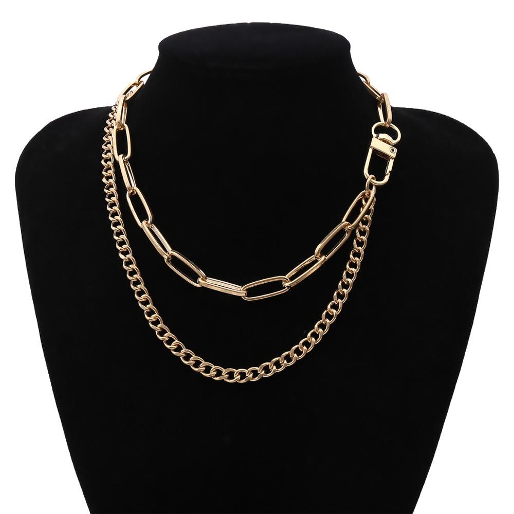 Lacteo Übertrieben Kreuz Kette Halsband Halskette Punk Multi geschichtet Miami Kubanischen Kette Charme Halskette Schmuck für Frauen und Männer: Gold Farbe