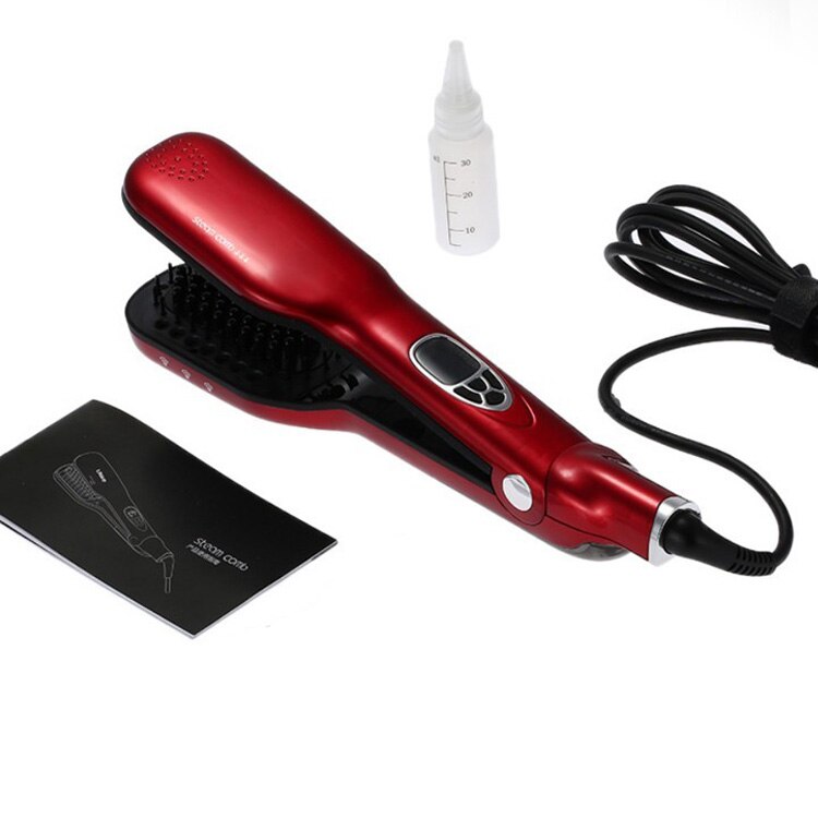 Steam Flat Iron Salon Ceramic Tourmaline Vapor Steam Ionic Straightening Iron 2 in 1 Hair Straightener: Red / AU