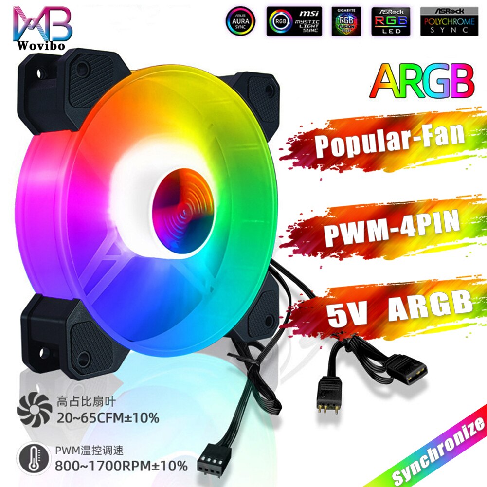 Wvibo 120Mm Argb Fan Jade Ring Pwm 4PIN 12V Dc Mute Stille Computer Case Fans Cooler 5V 3PIN Rgb Aura Sync Ventilador
