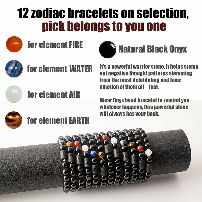 8mm naturlige svarte onykssteiner stjernetegn armbånd horoskop armbånd for kvinner menn vennskapssmykker